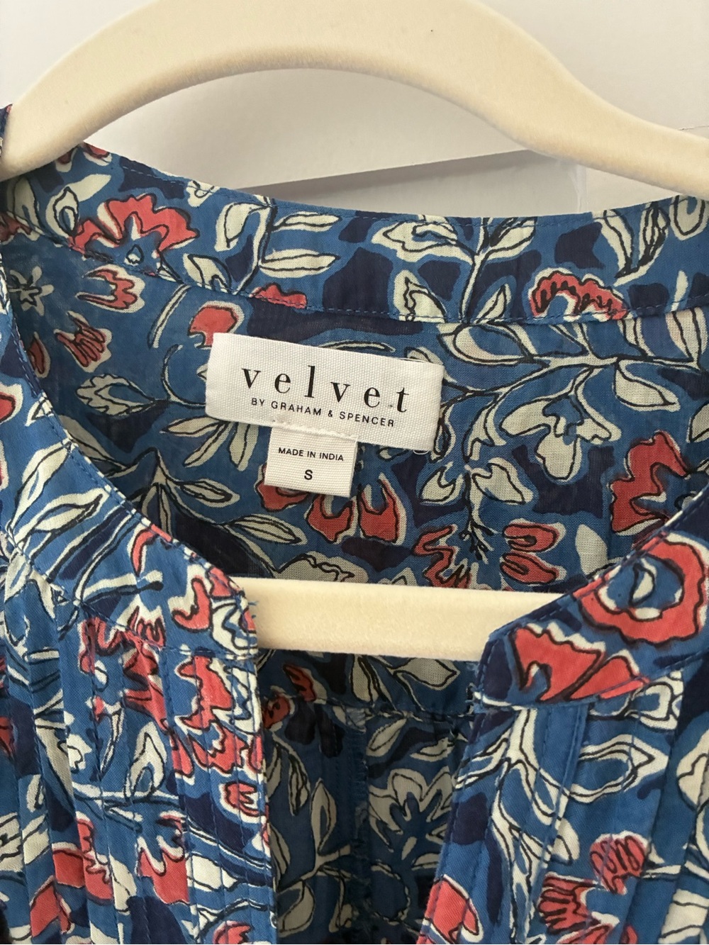 Velvet by Graham & Spencer Navy Floral Long Sleeve Midi with Red & Cream Blooms.